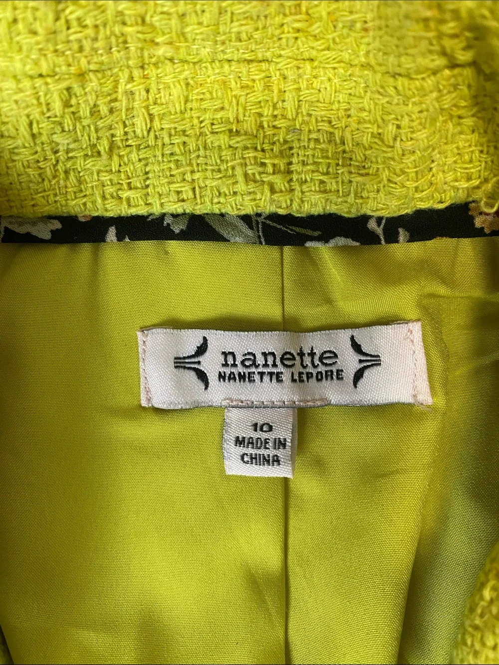 Nanette Lepore Neon Lime Double-Breasted Bouclé Blazer